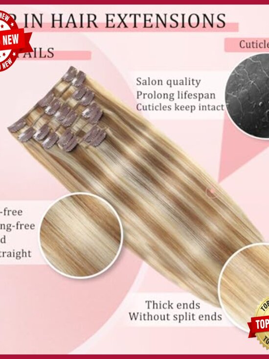 22 Inch Straight Human Hair Clip-In Extensions 8 Piece Double Weft main image 5